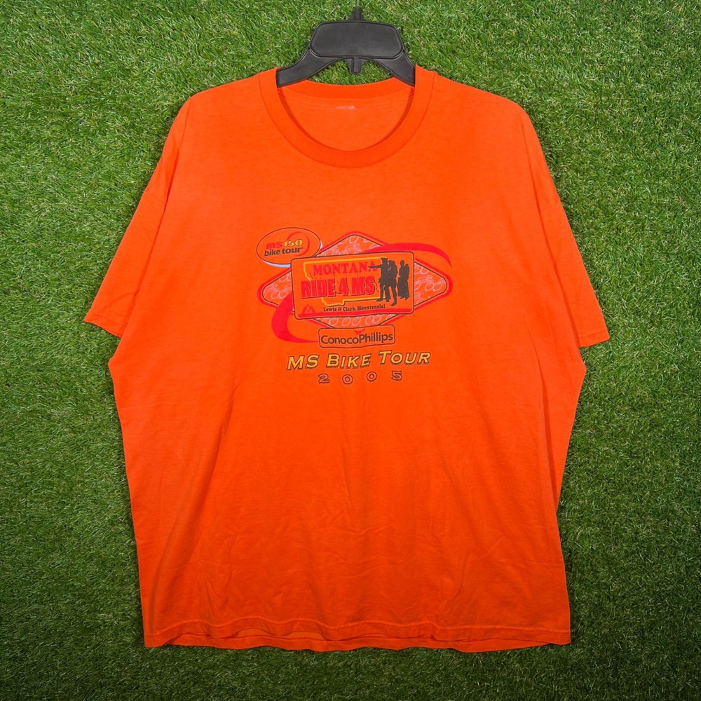 Vintage 2005 MS Bike Tour Montana Ride 4 MS Volunteer Orange Graphic T-Shirt XL